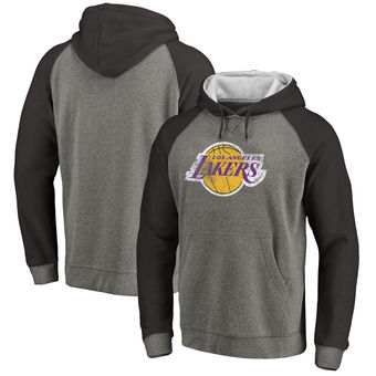 Los Angeles Lakers Fanatics Branded Distressed Logo Tri-Blend Big & Tall Pullover Hoodie - Ash Black